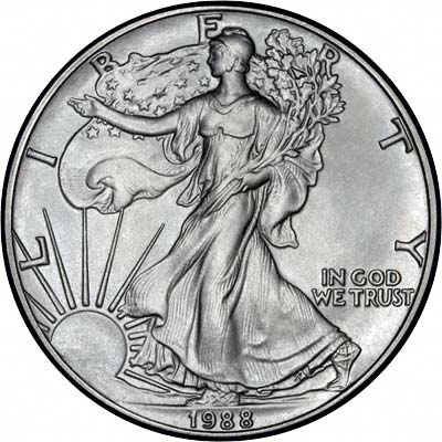 Obverse of 1988 American One Dollar Silver Proof Coin