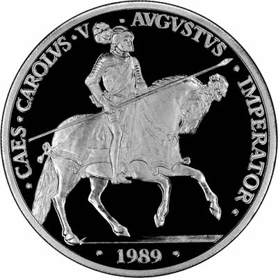 Obverse of Spanish 1989 Silver Proof 5 Ecus