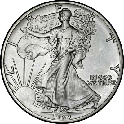 Obverse of 1989 American One Dollar Silver Proof Coin