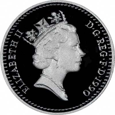 Obverse of 1990 Piedfort Silver Proof Five Pence