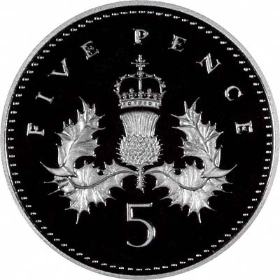 Reverse of 1990 Silver Proof Five Pence