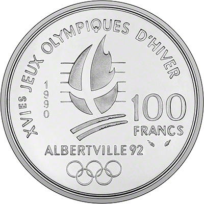 Obverse of 1989 French Olympic Silver Proof 100 Francs