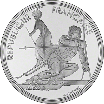 Obverse of 1990 French Olympic Silver Proof 100 Francs