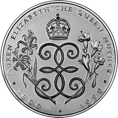 Reverse of 1990 Guernsey Queen Mother's 90th Birthday Two Pounds