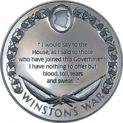 Reverse of 1990 Winston's War 50th Anniversary 1940 Silver Medallion - Appointment as War Premier 10th May 1940