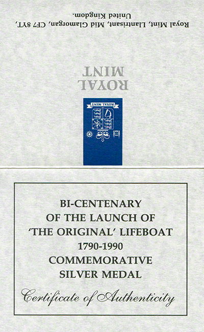 1990 Bi-Centenary of The Original Silver Medallion Ceertificate Obverse