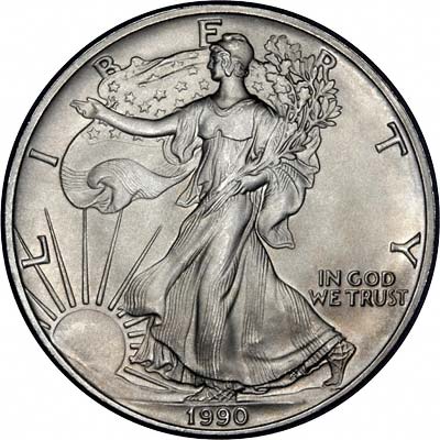 Obverse of 1990 American One Dollar Silver Proof Coin