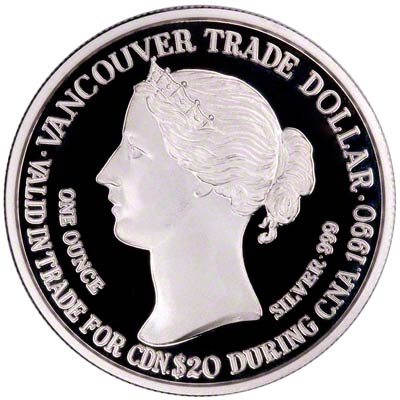 Obverse of 1990 Vancouver Trade Dollar Medallion