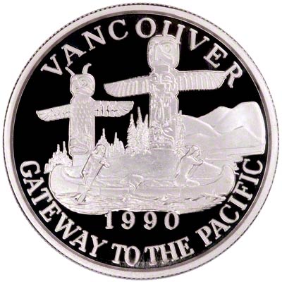 Reverse of 1990 Vancouver Trade Dollar Medallion