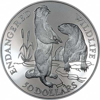 European Otters on Reverse of 1991 Cook Islands Silver Proof 50 Dollars