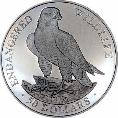 Falcon on Reverse of 1991 Cook Island $50 Silver Coin