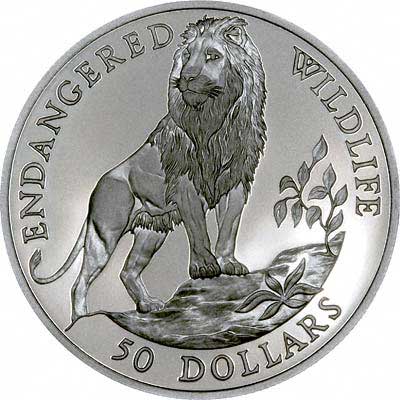 Lion on Reverse of 1991 Cook Island $50 Silver Coin