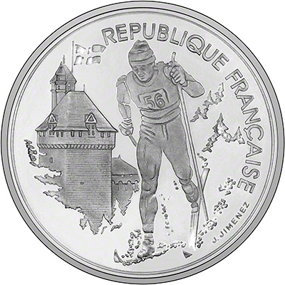 Obverse of 1990 French Olympic Silver Proof 100 Francs