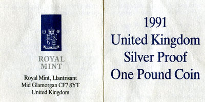 1991 Silver Proof One Pound Certificate