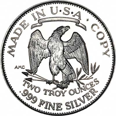 Reverse of US Trade Dollar Two Ounce Silver Bullion Round