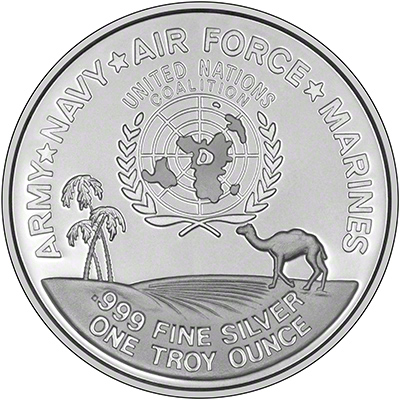 Reverse of 1991 Desert Storm Silver Medallion