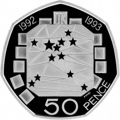 Reverse of Silver Proof Version of the European Community Fifty Pence Coin