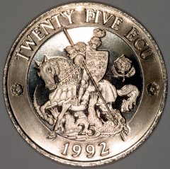 St. George on Reverse of 1992 English 25 ECU Pattern Crown