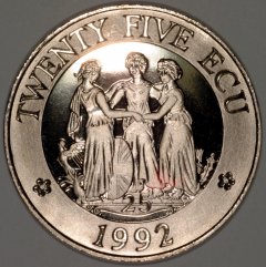 The Three Graces on Reverse of 1992 English 25 ECU Pattern Crown