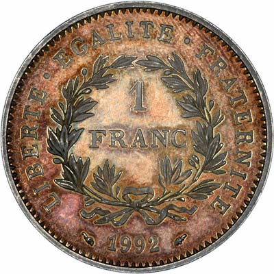 Reverse of 1992 French 1 Franc