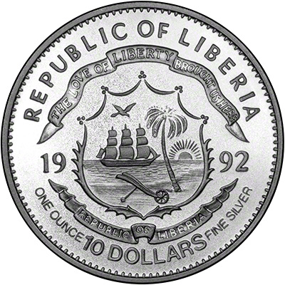 Obverse of 1992 Liberian $10 Motorsport Coin
