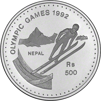 Musk Deer on Reverse of 2043 / 1986 Nepalese 250 Rupees Silver Proof Crown