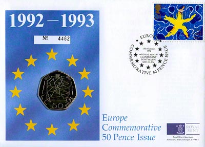 1992 - 1993 Europe Commemorative 50 Pence