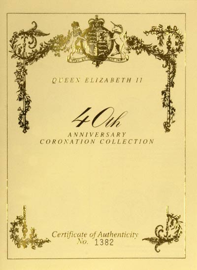 1993 40th Anniversary Coronation Collection Certificate