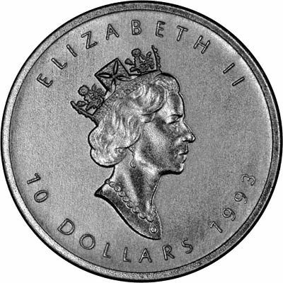 Obverse of Quarter Ounce Canadian Maple in Platinum