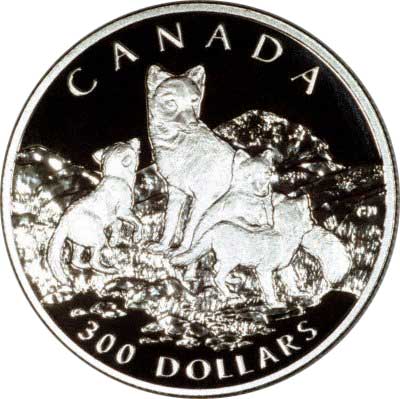 Arctic Fox on Reverse of One Ounce Canadian Platinum $300