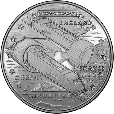 Reverse of 1993 Gibraltar Cupro-Nickel 28 Ecus