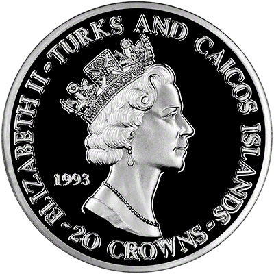 Obverse of 1980 Turks & Caicos Islands Silver Proof Crown