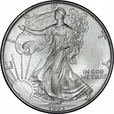 Obverse of 1993 American One Dollar Silver Proof Coin