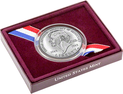 1993 Thomas Jefferson Silver Dollar in Presentation Box