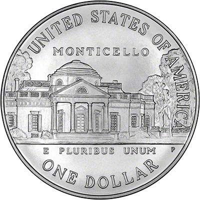 Reverse of 1993 Thomas Jefferson Silver Dollar