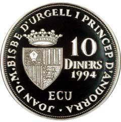 1994 Andorra Silver 10 Diners