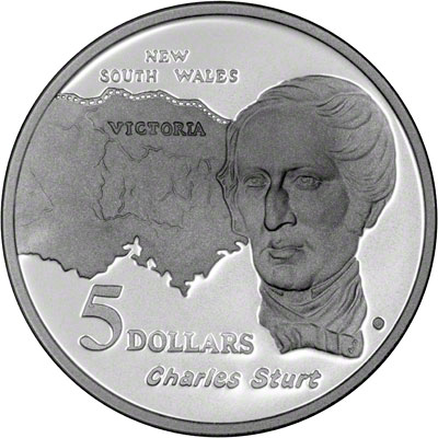 Reverse of 1994 Charles Sturt Silver Proof Five Dollars