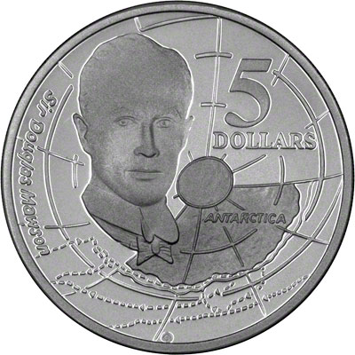 Reverse of 1994 Sir Douglas Mawson Silver Proof Five Dollars