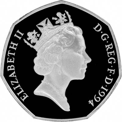 Third Portrait on Obverse of 1994 D-Day Commemorative 50 Pence Silver Proof