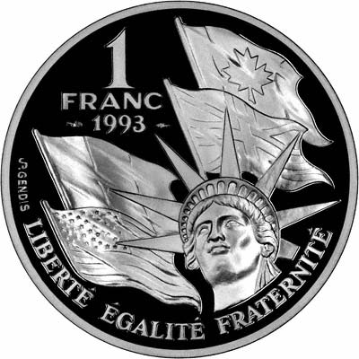 Reverse of 1993 Silver Proof One Franc