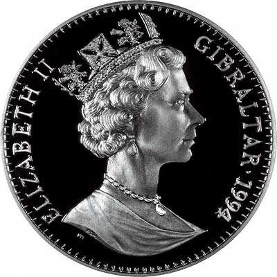 Obverse of 1994 Gibraltar Silver Proof One Crown