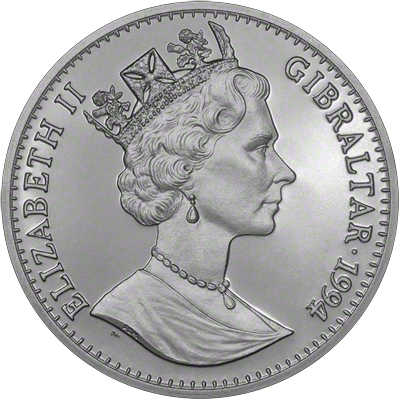 1994 Gibraltar Peter Rabbit One Crown Coin Obverse
