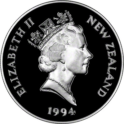 1994 New Zealand Five pound Crown OBV