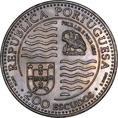 Obverse of 1994 Portugal 200 Escudos - 500th Anniversary of King John the Second