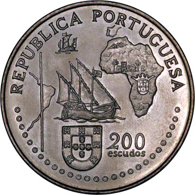 Obverse of 1994 Portugal 200 Escudos - 500th Anniversary - Treaty of Tordesilhas