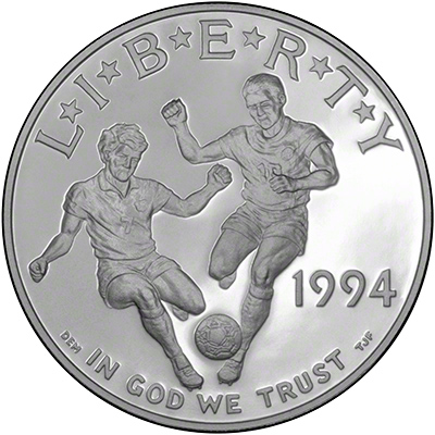 Obverse of 1994 USA World Cup Silver Dollar