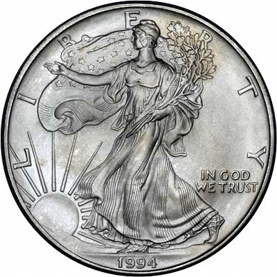 Obverse of 1994 American One Dollar Silver Proof Coin