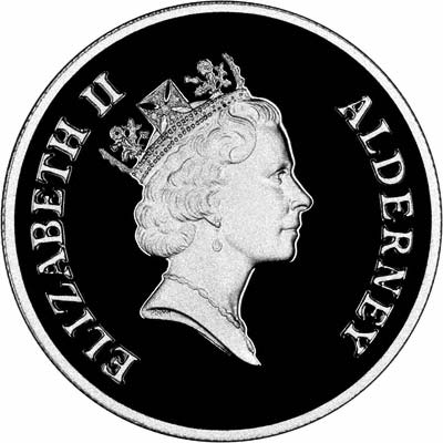 Obverse of 1995 Alderney VE Day Anniversary Silver £1 Proof