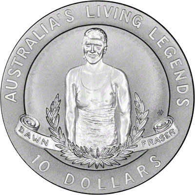 Reverse of 1995 Australia Silver Proof Ten Dollars - Dawn Fraser