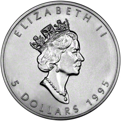 Obverse of 1995 Silver Canadian Maple Leaf